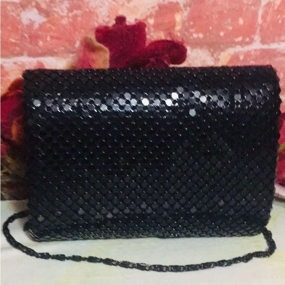 Vintage 80s Y&S Black Sequin Chain Mail Evening Crossbody Bag - Picture 6 of 13